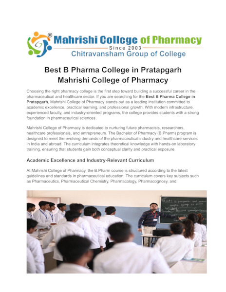 Download Best B Pharma College in Pratapgarh – Mahrishi College of Pharmacy