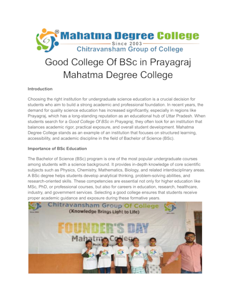 Download Good College Of BSc in Prayagraj – Mahatma Degree College