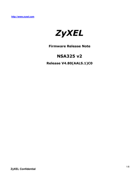 Download ZyXEL Firmware Release Note NSA325 v2
