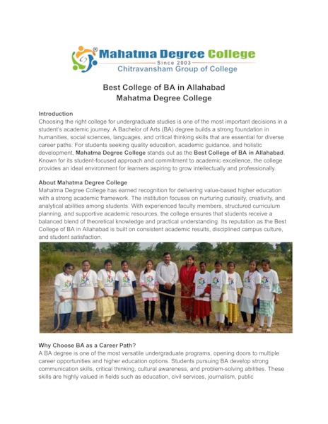 Download Best College of BA in Allahabad – Mahatma Degree College
