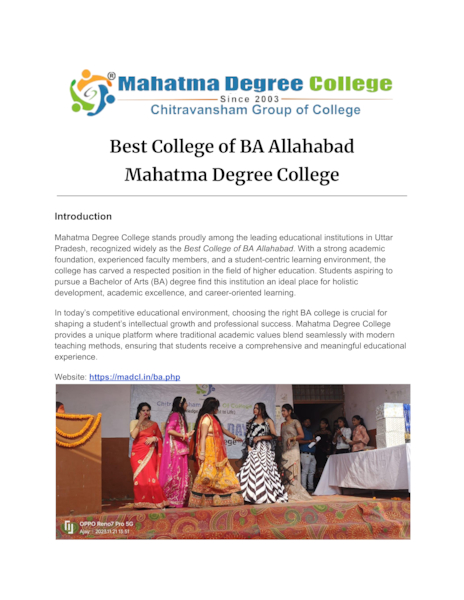 Download Best College of BA Allahabad – Mahatma Degree College