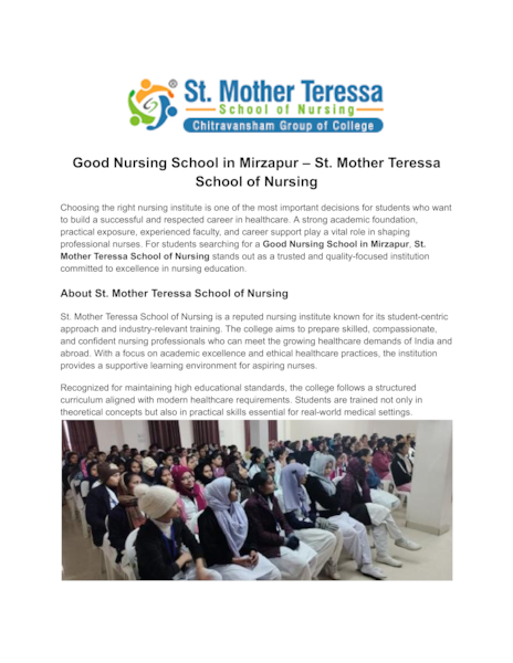 Download Top Nursing Institute in Kaushambi – St. Mother Teressa School of Nursing