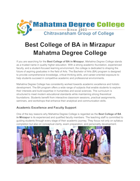 Download Best college of BA in Fatehpur – Mahatma Degree College