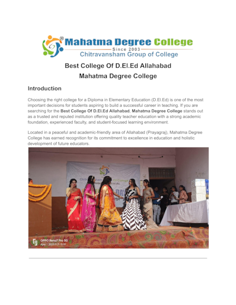 Download Best College Of D.El.Ed Allahabad – Mahatma Degree College