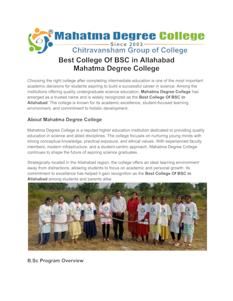 Download Best College Of BSC in Allahabad – Mahatma Degree College
