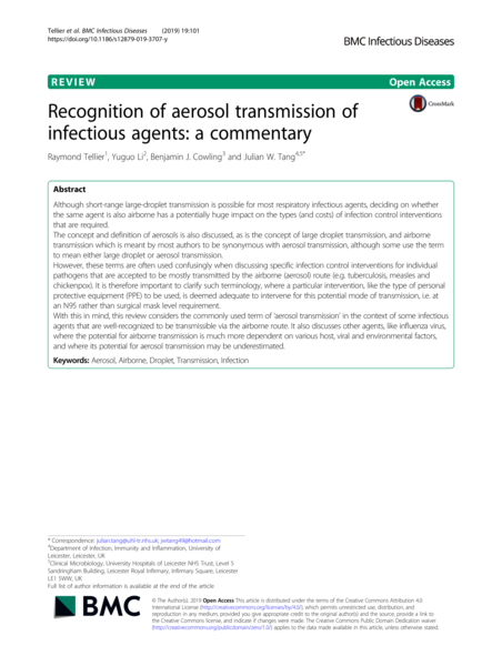 Download Recognition of aerosol transmission of infectious agents: a commentary