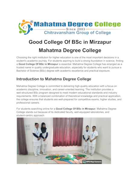 Download Good College Of Bsc Fatehpur – Mahatma Degree College