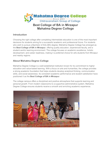 Download Best College of BA in Mirzapur – Mahatma Degree College
