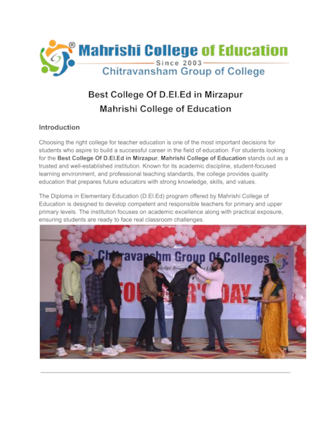 Download Best College Of D.El.Ed in Mirzapur – Mahrishi College of Education