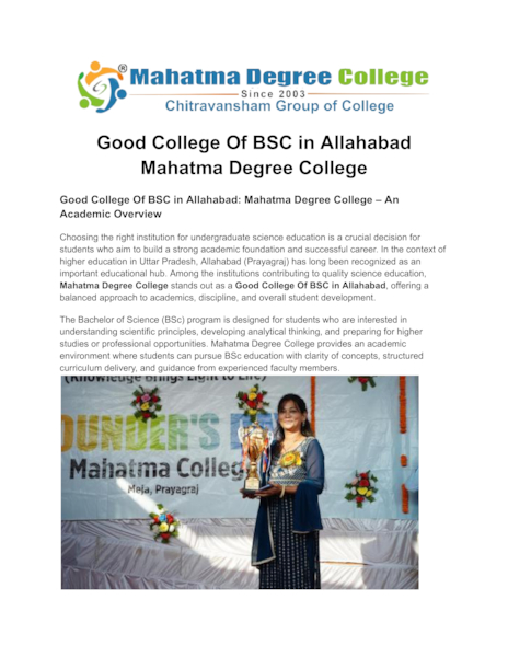 Download Good College Of BSC in Allahabad – Mahatma Degree College