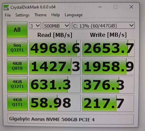Download Gigabyte AORUS 500GB NVMe Gen4 CrystalDiskMark